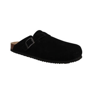 New In Box Khombu Mens Size 10 Black Faux Suede Damian Cork Slide On Mule Shoes